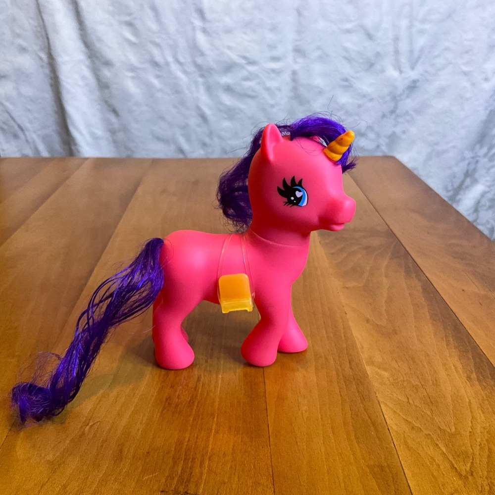 Vintage 1981 Gi Go Pink Unicorn My Little Pony Toy Purple Hair Yellow Horn Crown